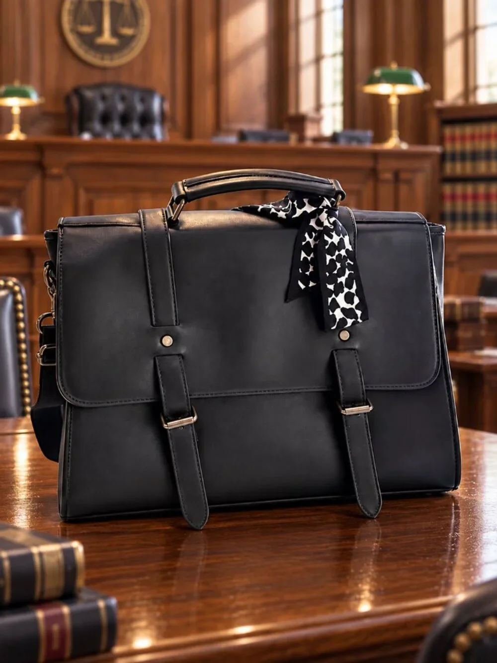 Black Professional Briefcase Laptop Bag with ribbon Scarf